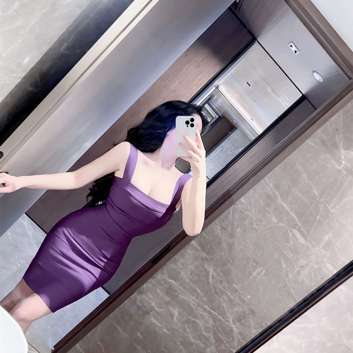 Purple suspender sexy waist slim fit dress