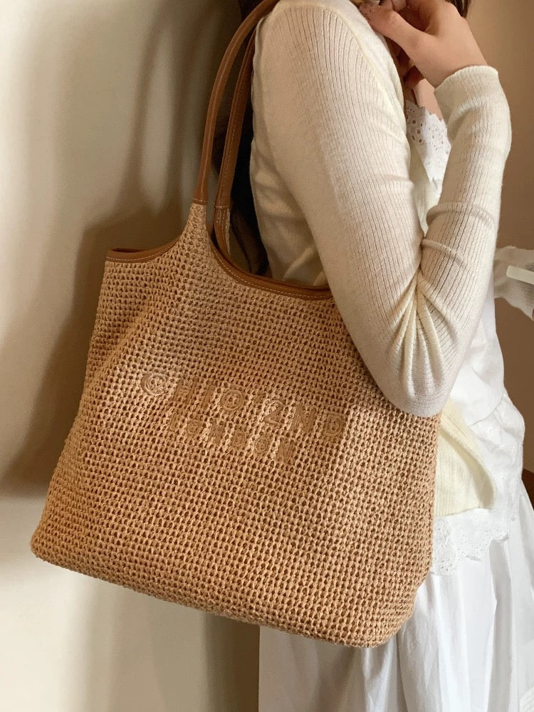 Chio2nd Shop Owner's Original Rhine Spring Break Tote Bag Women's Autumn Woven Bag Large Capacity Shoulder Bag