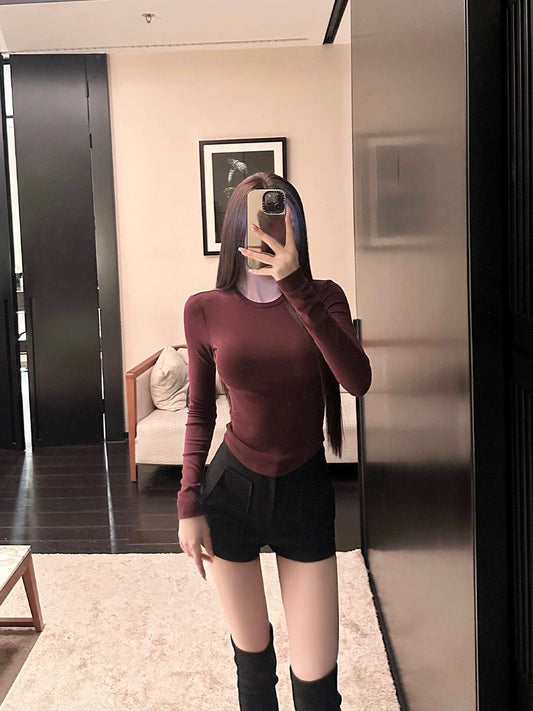 SX Shanxi 4 colors into the basic versatile round neck brushed bottoming shirt long-sleeved slimming T autumn and winter inner top for women