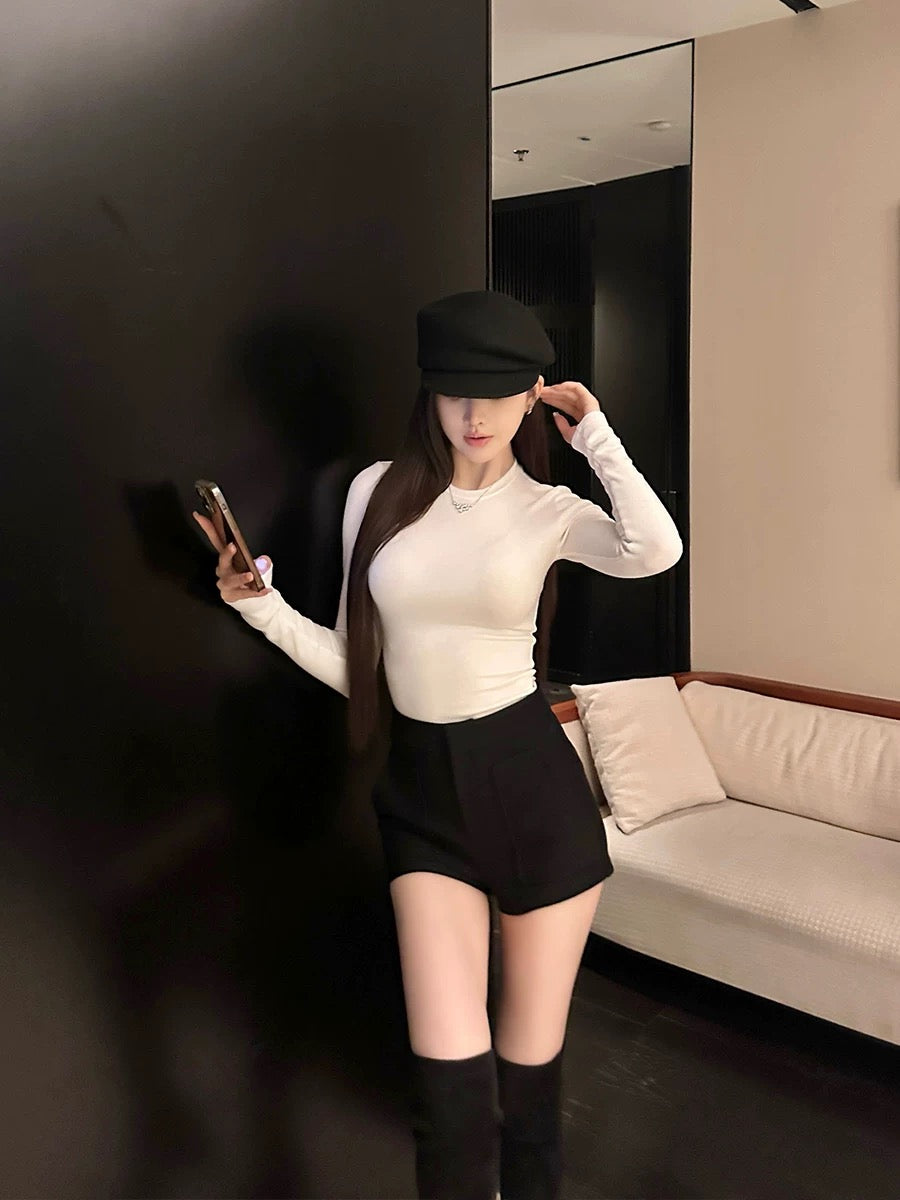 SX Shanxi 4 colors into the basic versatile round neck brushed bottoming shirt long-sleeved slimming T autumn and winter inner top for women