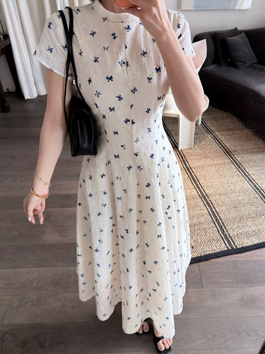 Lei Yingjun [Sydney Weekend] Retro Stand Collar Slim Waist Elegant Dress Summer Gentle Floral Long Dress