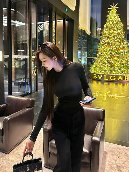 SX Shanxi 4 colors into the basic versatile round neck brushed bottoming shirt long-sleeved slimming T autumn and winter inner top for women