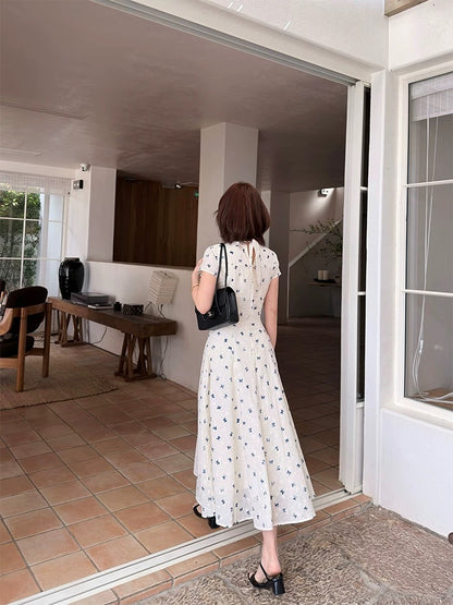 Lei Yingjun [Sydney Weekend] Retro Stand Collar Slim Waist Elegant Dress Summer Gentle Floral Long Dress