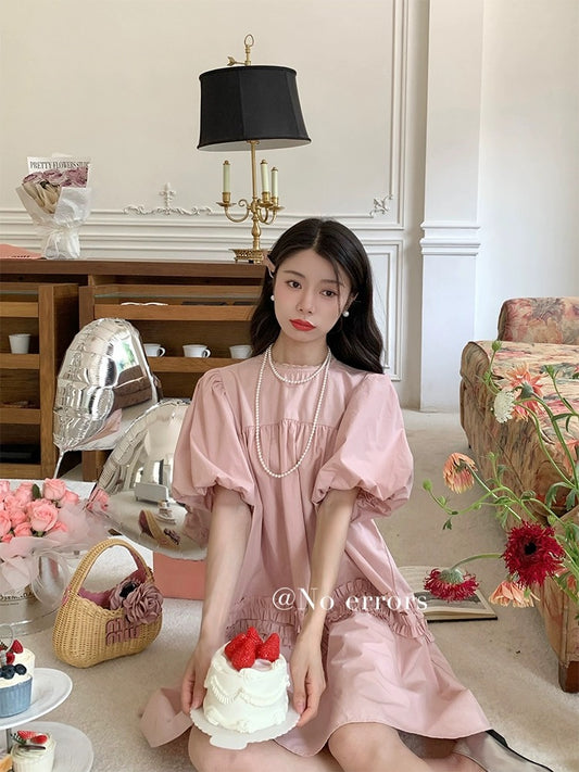 No errors No errors Heavy lace decoration retro flower bud puff sleeve sweetheart doll dress
