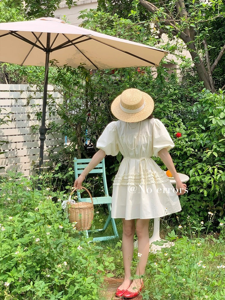 No errors No errors Heavy lace decoration retro flower bud puff sleeve sweetheart doll dress