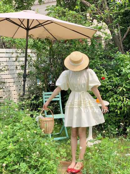 No errors No errors Heavy lace decoration retro flower bud puff sleeve sweetheart doll dress
