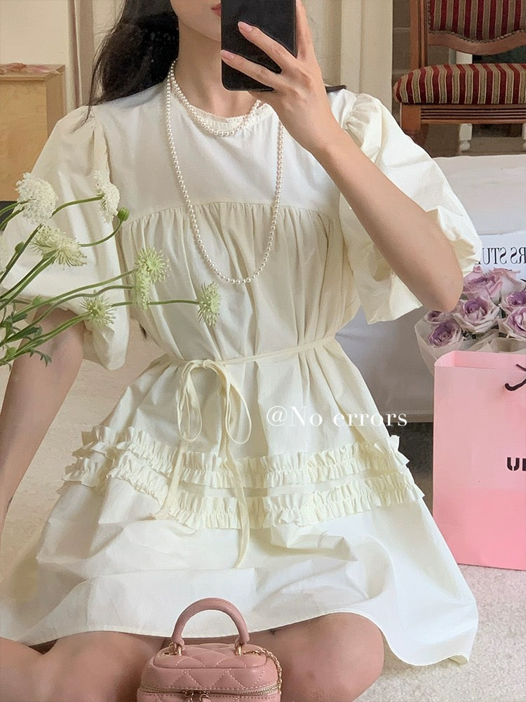 No errors No errors Heavy lace decoration retro flower bud puff sleeve sweetheart doll dress