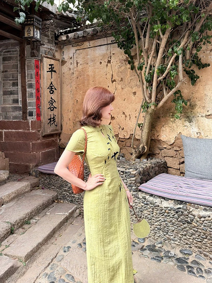 New Chinese Style Lei Yingjun [Yan Nanfei] Modified Cheongsam Dress for Women, Summer Stand Collar Embroidered Retro Long Dress