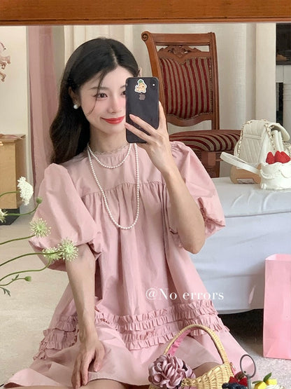 No errors No errors Heavy lace decoration retro flower bud puff sleeve sweetheart doll dress