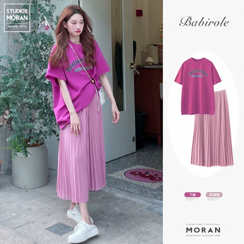 Summer salt and sweet Internet celebrity street wear pleated skirt small fashion suit women's age-reducing western style two-piece set