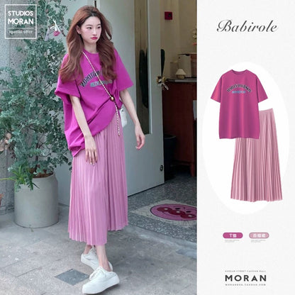 Summer salt and sweet Internet celebrity street wear pleated skirt small fashion suit women's age-reducing western style two-piece set