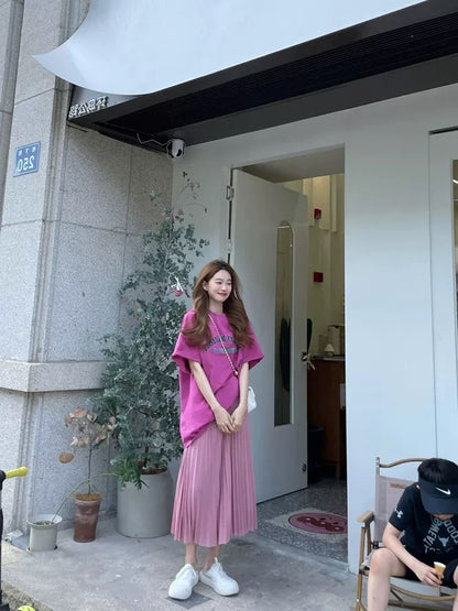 Summer salt and sweet Internet celebrity street wear pleated skirt small fashion suit women's age-reducing western style two-piece set