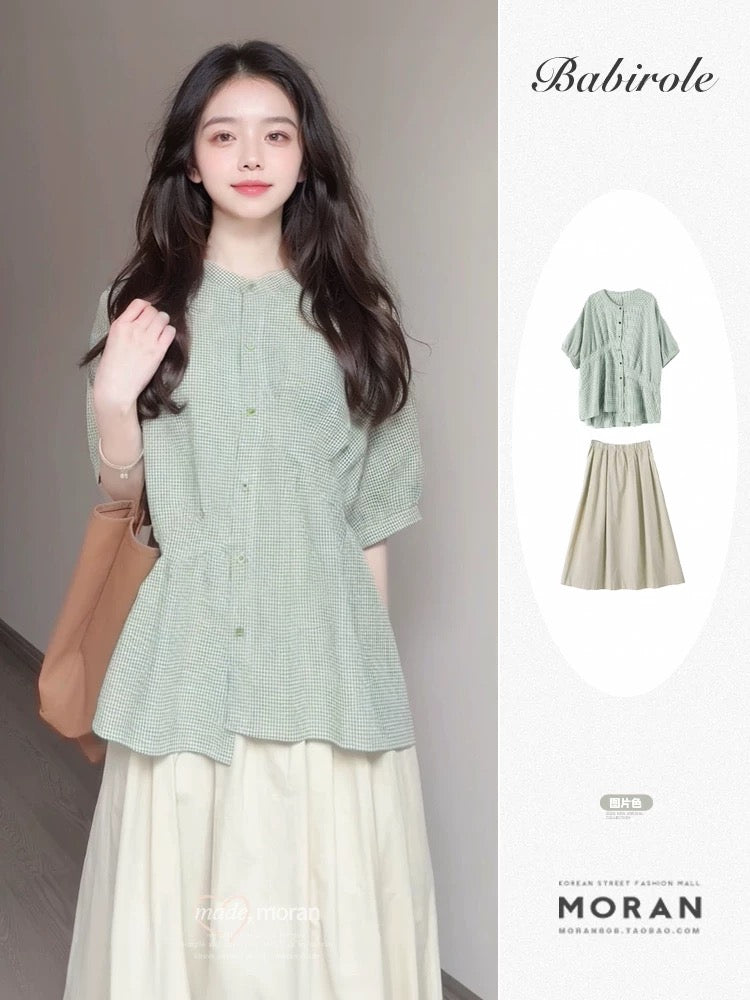 Relaxed summer clothes with a complete set of niche shirts, tops, half-length skirts, casual two-piece suits for women