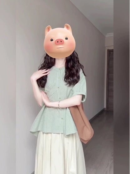 Relaxed summer clothes with a complete set of niche shirts, tops, half-length skirts, casual two-piece suits for women