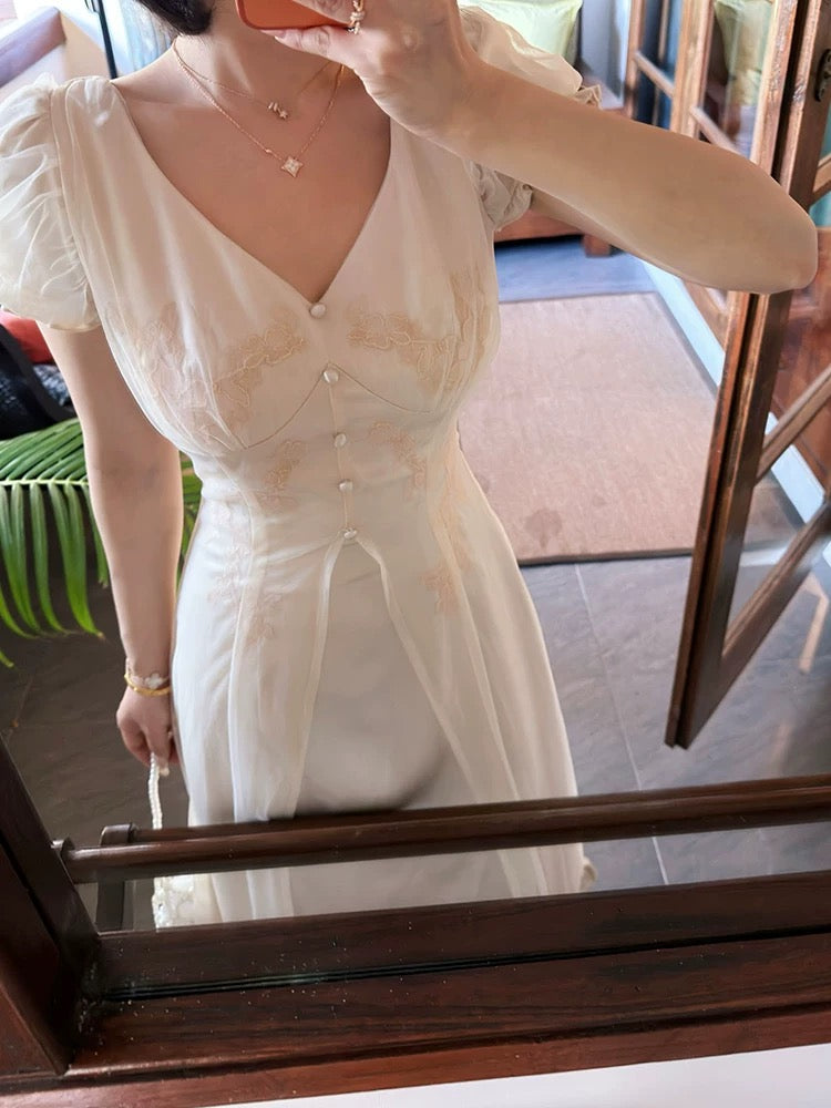 Lei Yingjun's "Misty Moon Rose" French Gentle Style Niche Dress for Women, Summer Satin Mesh Slimming Fairy Dress