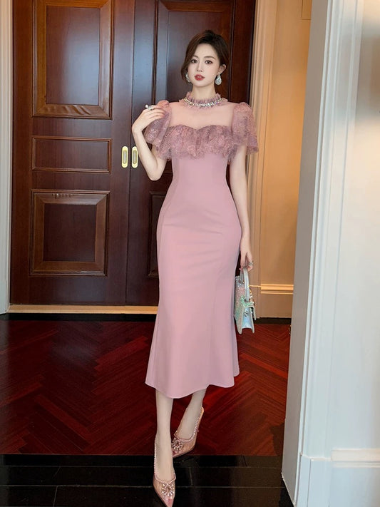 Temperament fishtail dress for women, high-end French retro temperament, light luxury dress, niche waist slimming long skirt