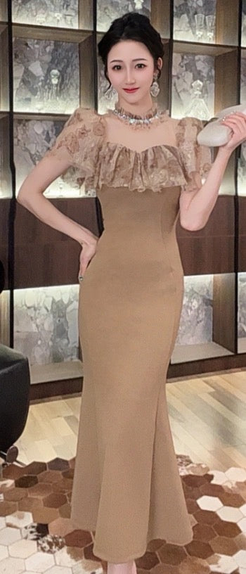 Temperament fishtail dress for women, high-end French retro temperament, light luxury dress, niche waist slimming long skirt