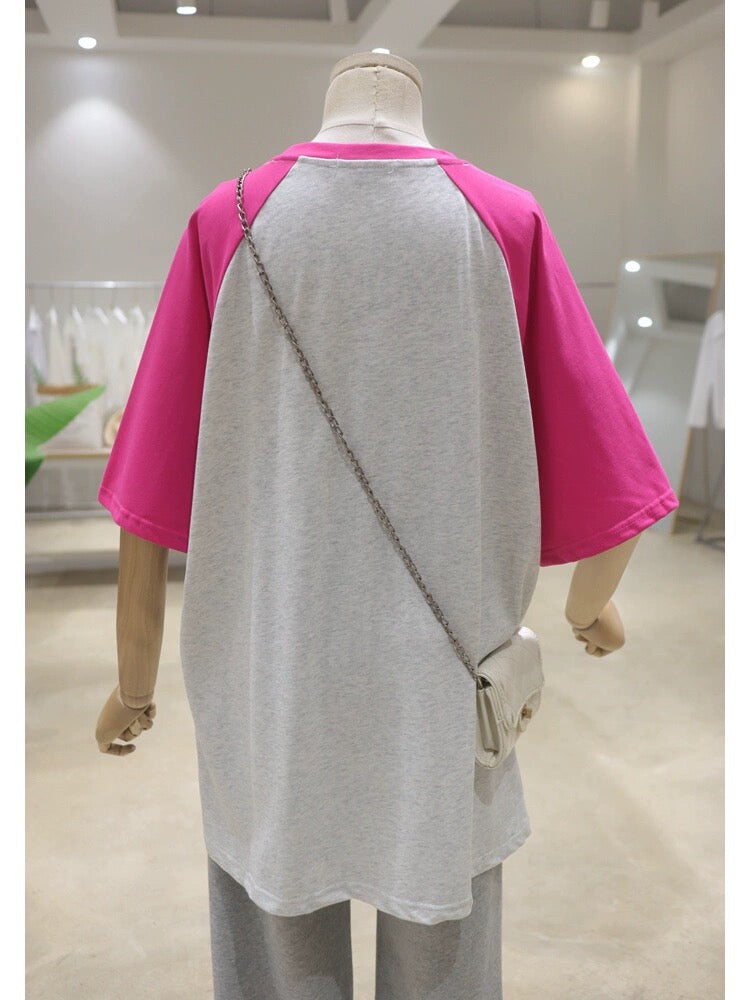 Raglan sleeves three-dimensional bear pendant print 2024 spring and summer loose and slim mid-length pure cotton short-sleeved T-shirt for women