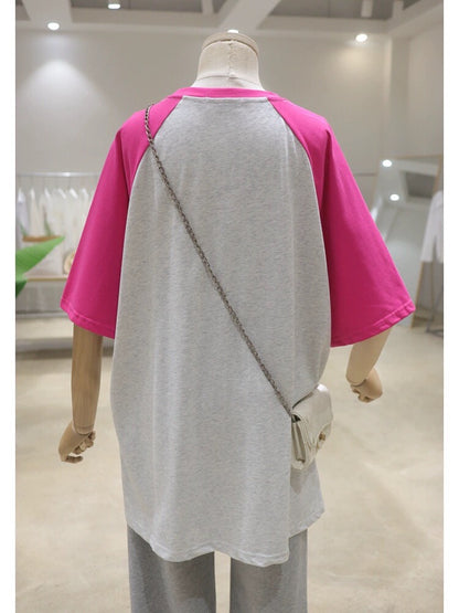 Raglan sleeves three-dimensional bear pendant print 2024 spring and summer loose and slim mid-length pure cotton short-sleeved T-shirt for women