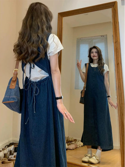 Summer clothes are paired with a complete set of denim vests, long skirts, fashionable tops, salty street style casual two-piece suits for women