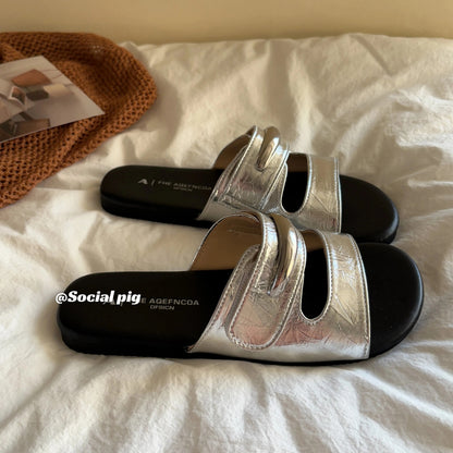 Genfecor soft-soled slippers for women, perfect for summer, flat, fairy-like style, suitable for skirts, non-slip, one-strap sandals.