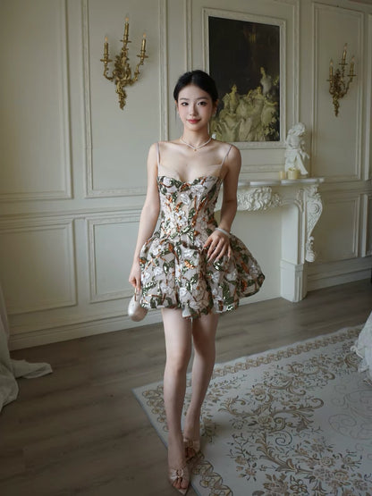 DANA French-Style Floral Sequin Strapless Mini Dress – A Fitted, Flared Princess-Style Cocktail Dress for Birthdays, Parties, and Evening Events