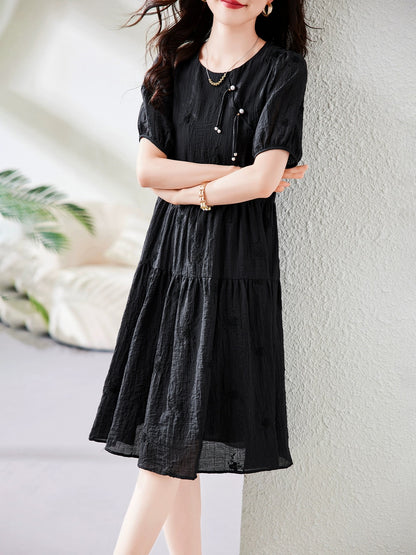 Tencel short-sleeved dress for women summer 2024 new European style loose high-end temperament slim niche a-line skirt
