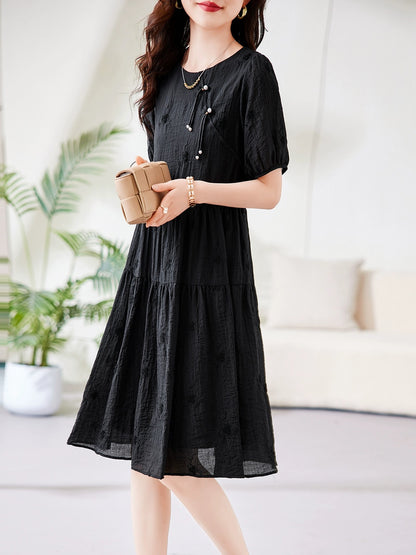 Tencel short-sleeved dress for women summer 2024 new European style loose high-end temperament slim niche a-line skirt