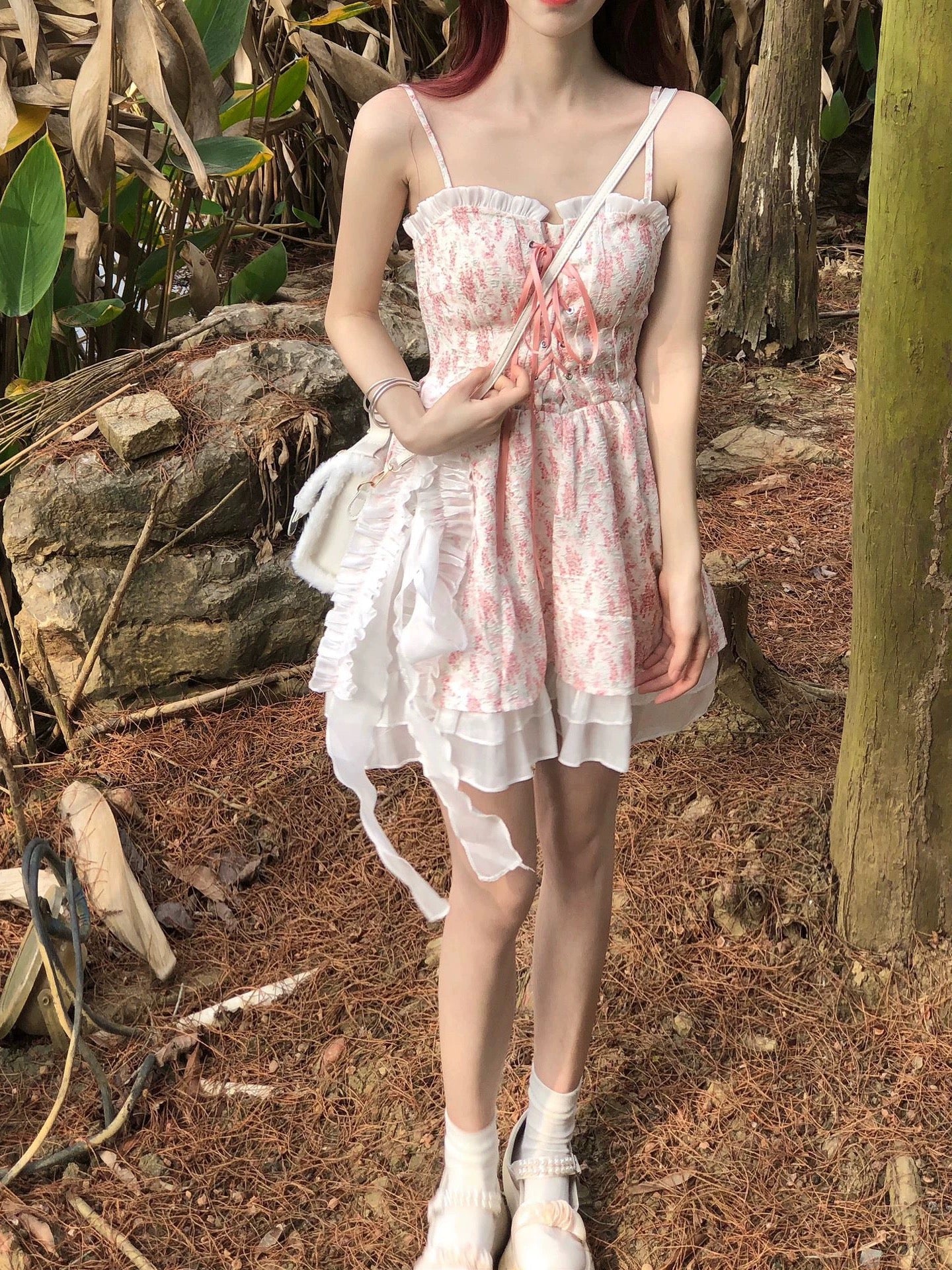 Dopamine sweet style suspender floral dress petite romantic retro outfit runaway princess dress slim summer