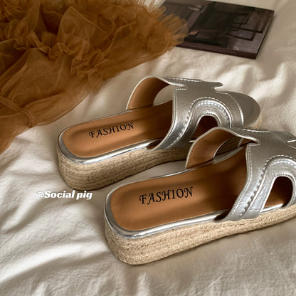 Genfecor-style French platform espadrilles for women, perfect for summer wear, elegant and flattering, perfect for pairing with skirts, beach sandals.