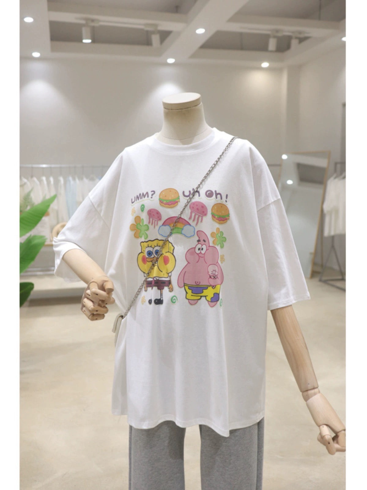 Age-reducing cartoon Spongebob printed t2023 summer new loose and slim cotton short-sleeved T-shirt for women, versatile