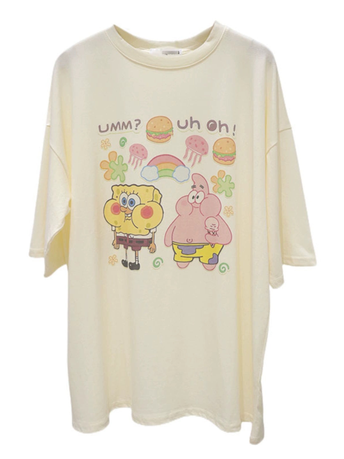 Age-reducing cartoon Spongebob printed t2023 summer new loose and slim cotton short-sleeved T-shirt for women, versatile
