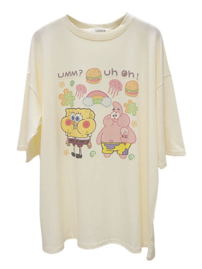 Age-reducing cartoon Spongebob printed t2023 summer new loose and slim cotton short-sleeved T-shirt for women, versatile