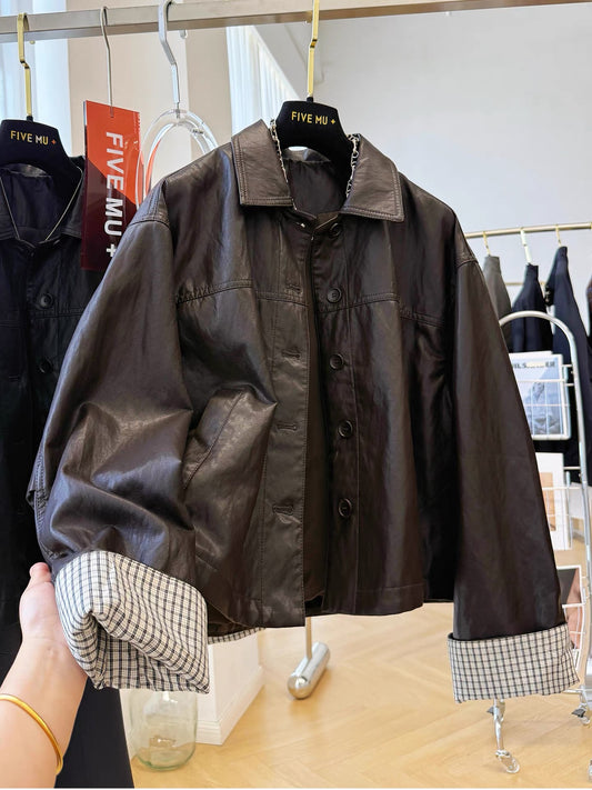 2025 super hot Korean style casual lapel small leather jacket women autumn unique super good-looking pu leather jacket short coat