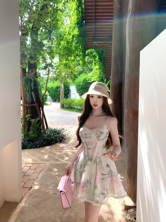 JUNSTUDIO [Summer Floral] Floral Lace-Trim Cami Dress