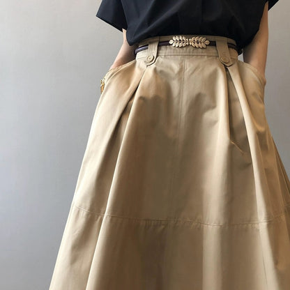 French style petite slimming skirt for women summer thin fluffy umbrella skirt mid-length high-waisted A-line crotch-covering skirt