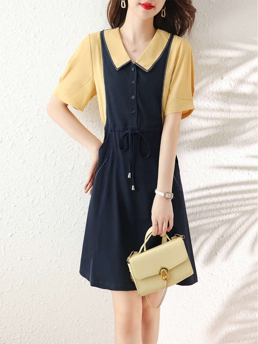 Fashion casual fake two-piece dress women's clothing 2025 summer new European goods medium-length loose stitching skirt trend