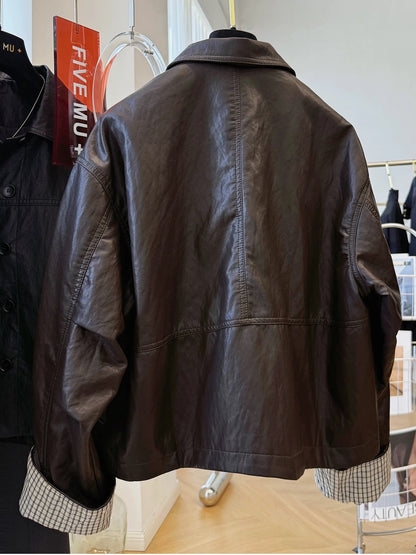 2025 super hot Korean style casual lapel small leather jacket women autumn unique super good-looking pu leather jacket short coat
