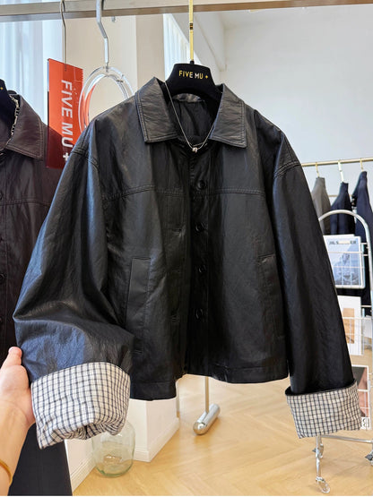 2025 super hot Korean style casual lapel small leather jacket women autumn unique super good-looking pu leather jacket short coat