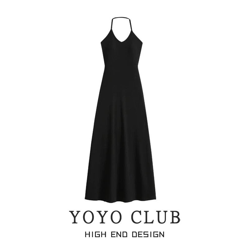 YOYO CLUB large size design halter neck suspender dress women's summer high-end draped long A-line skirt
