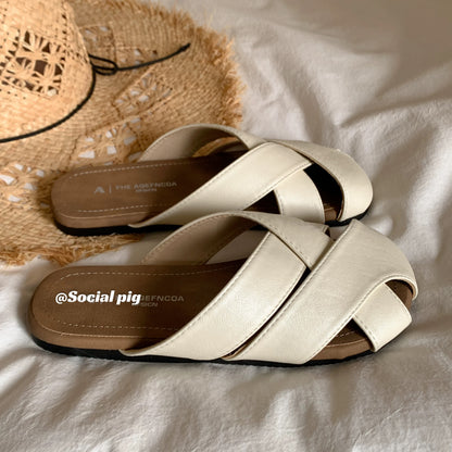 Genfecor openwork platform cork Birkenstock shoes, closed-toe semi-slippers, women's summer outdoor beach Roman sandals