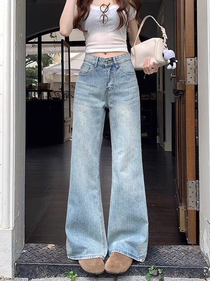 Women's American Retro Low-Rise Flared Jeans (Summer 2026 New Arrival) – Loose, Stylish, Versatile Wide-Leg Fit with Slub Texture