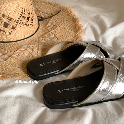 Genfecor openwork platform cork Birkenstock shoes, closed-toe semi-slippers, women's summer outdoor beach Roman sandals