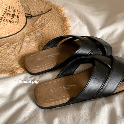 Genfecor openwork platform cork Birkenstock shoes, closed-toe semi-slippers, women's summer outdoor beach Roman sandals