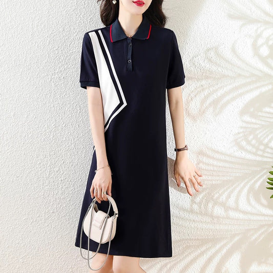 Slim casual sports polo embroidered dress women's medium-length A-line skirt European station 2025 summer new loose
