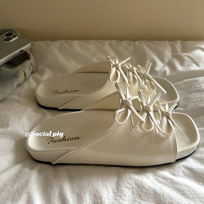 Social Pig Niche One-Stroke Birkenstock Slippers for Women, Perfect for Summer Wear with Bow and Skirts, Casual Sandals