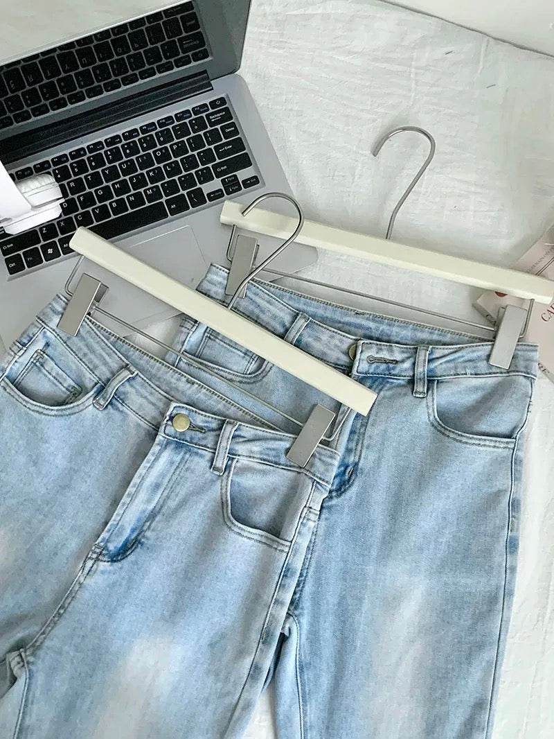 Duolaimei Legs are haunted Super stretch light blue flared jeans slim fit slimming versatile pants