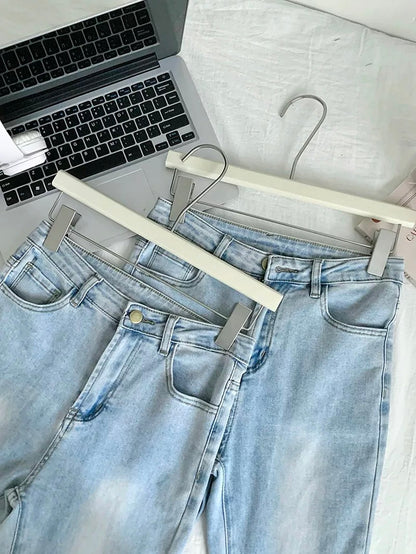 Duolaimei Legs are haunted Super stretch light blue flared jeans slim fit slimming versatile pants