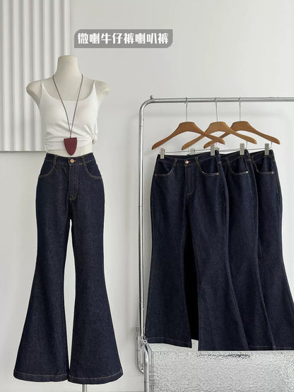 Duolaimei flared jeans women 2024 winter high waist straight trousers slim flared pants retro pants women