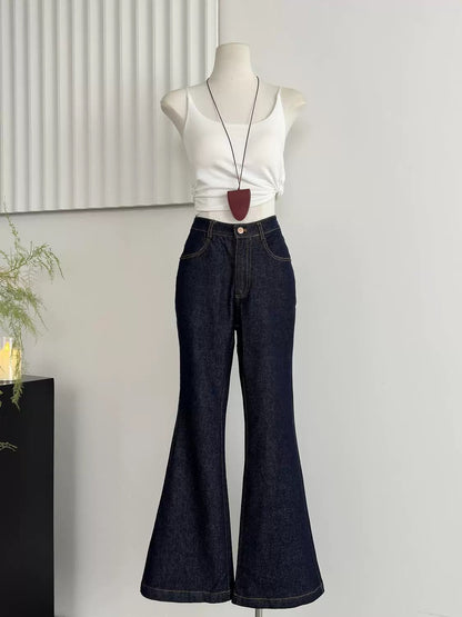 Duolaimei flared jeans women 2024 winter high waist straight trousers slim flared pants retro pants women